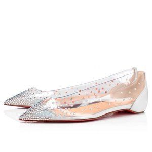 Christian Louboutin White Iridescent Leather PVC Degrastrass Ballet Flats Sz 37